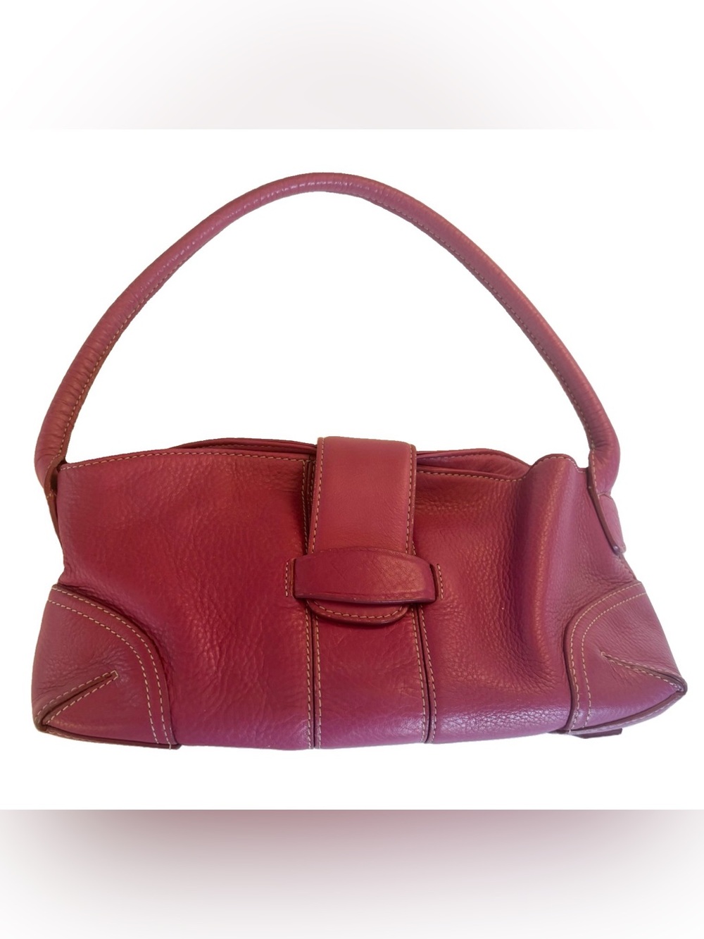 Ann Taylor Rose-Pink Leather Shoulder Bag with Front Tab